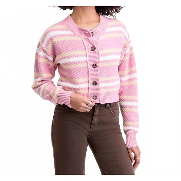 NEW FREE PEOPLE lila stripe cardigan in pink combo
